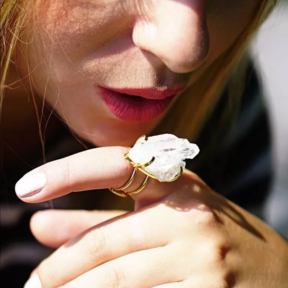 Druzy Quartz Natural Crystal StonePlated Gold Ring